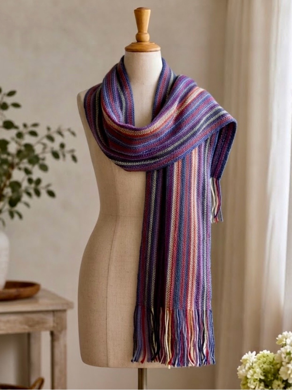 The Scarf Company Scotland Pure Lambswool Multi Stripe Scarf Fringe